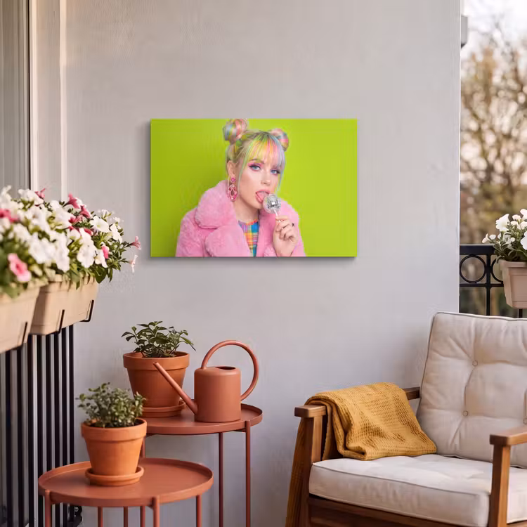 Buiten canvas - Vrouw - Kleurrijk haar - Pop art - Modern - Levendig — 4
