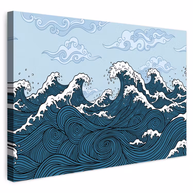 Buiten canvas - Zee - Golven - Japans - Natuur - Blauw — 1