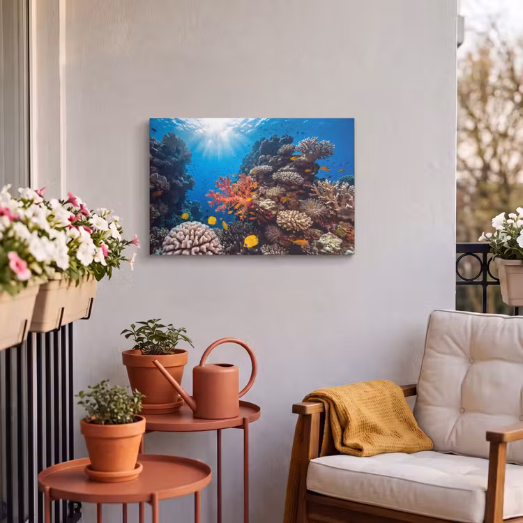 Buiten canvas - Zee - Koraalrif - Natuur - Levendig - Blauw — 3