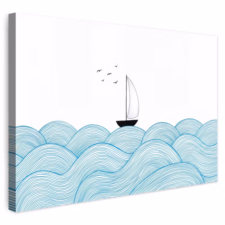 Buiten canvas - Zeilboot - Golven - Zee - Illustratie - Blauw — 1