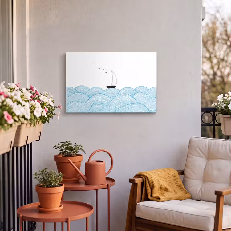 Buiten canvas - Zeilboot - Golven - Zee - Illustratie - Blauw — 4