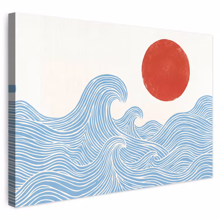 Buiten canvas - Zon - Golven - Oceaan - Abstract - Rood — 1