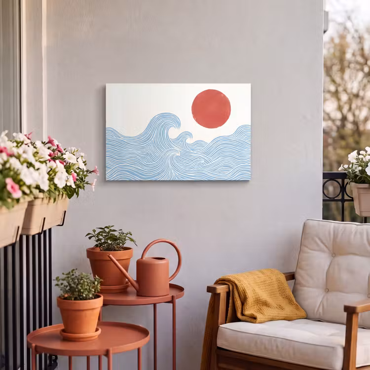 Buiten canvas - Zon - Golven - Oceaan - Abstract - Rood — 4