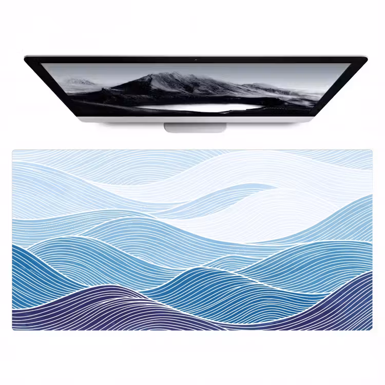 Bureau onderlegger - Abstract - Golven - Patroon - Blauw - Modern — 1