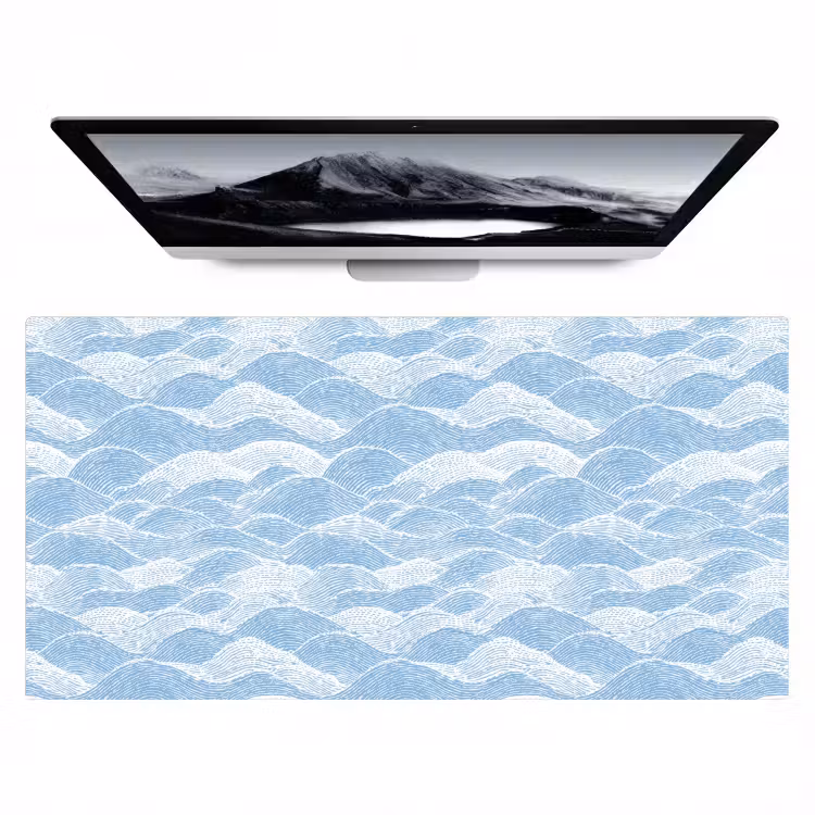 Bureau onderlegger - Blauw - Wit - Golven - Getekend — 1