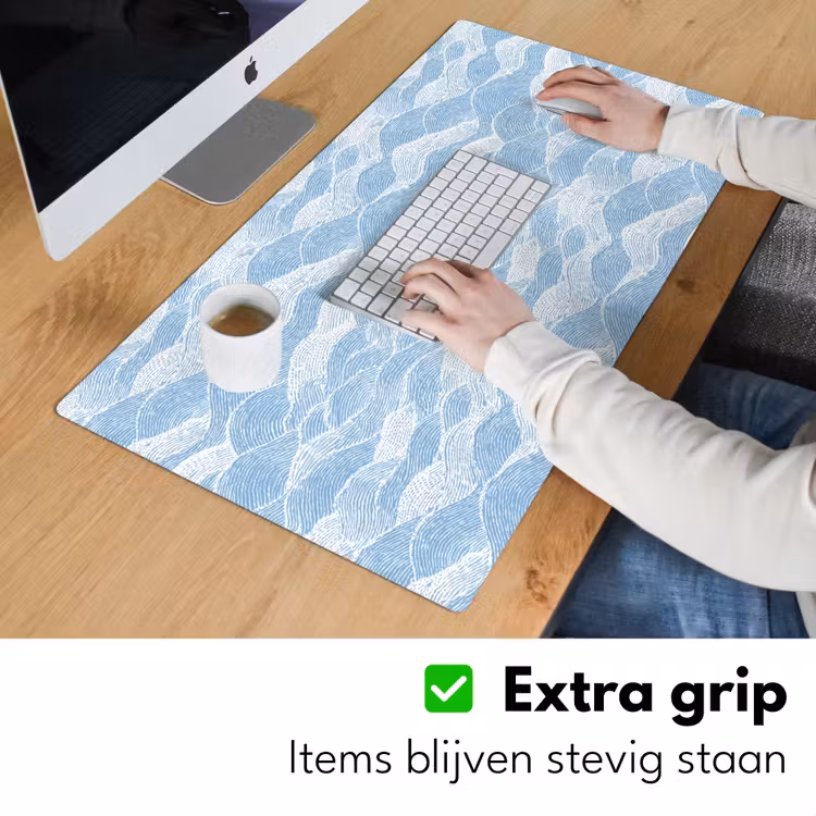 Bureau onderlegger - Blauw - Wit - Golven - Getekend — 6