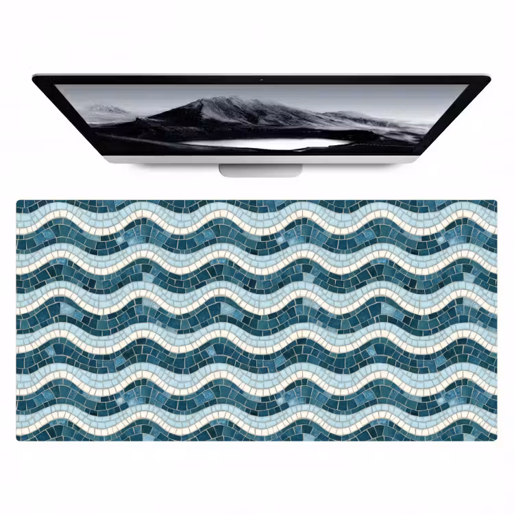 Bureau onderlegger - Blauw - Wit - Mozaïek - Golvend — 1