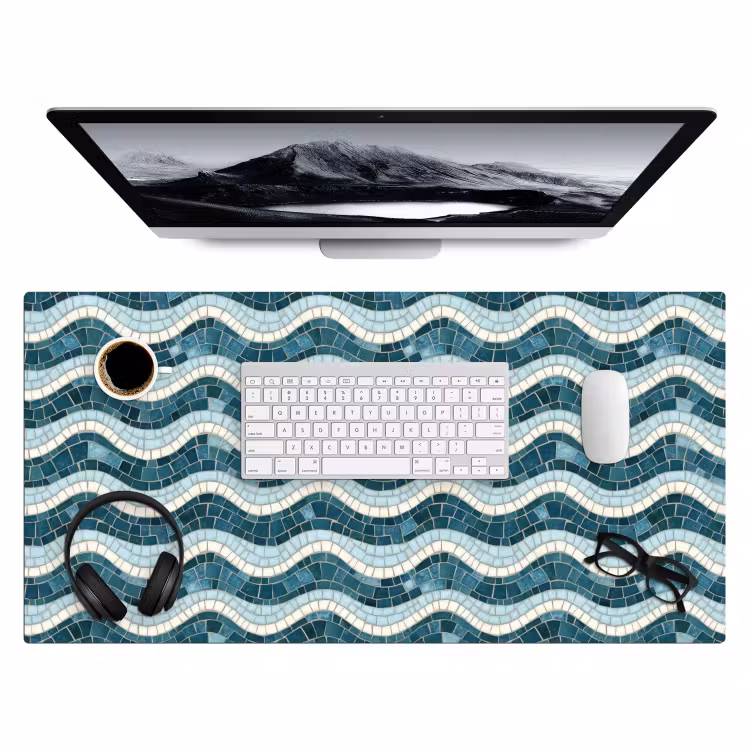 Bureau onderlegger - Blauw - Wit - Mozaïek - Golvend — 4