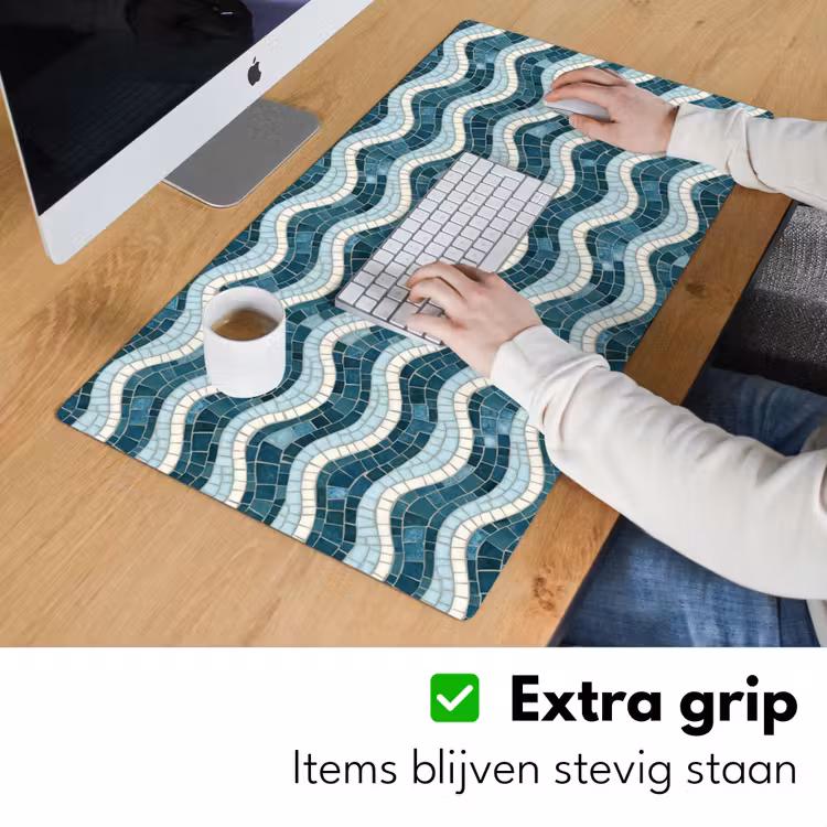 Bureau onderlegger - Blauw - Wit - Mozaïek - Golvend — 6