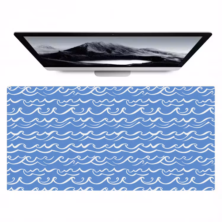 Bureau onderlegger - Blauw - Wit - Simpel - Getekend - Golven — 1