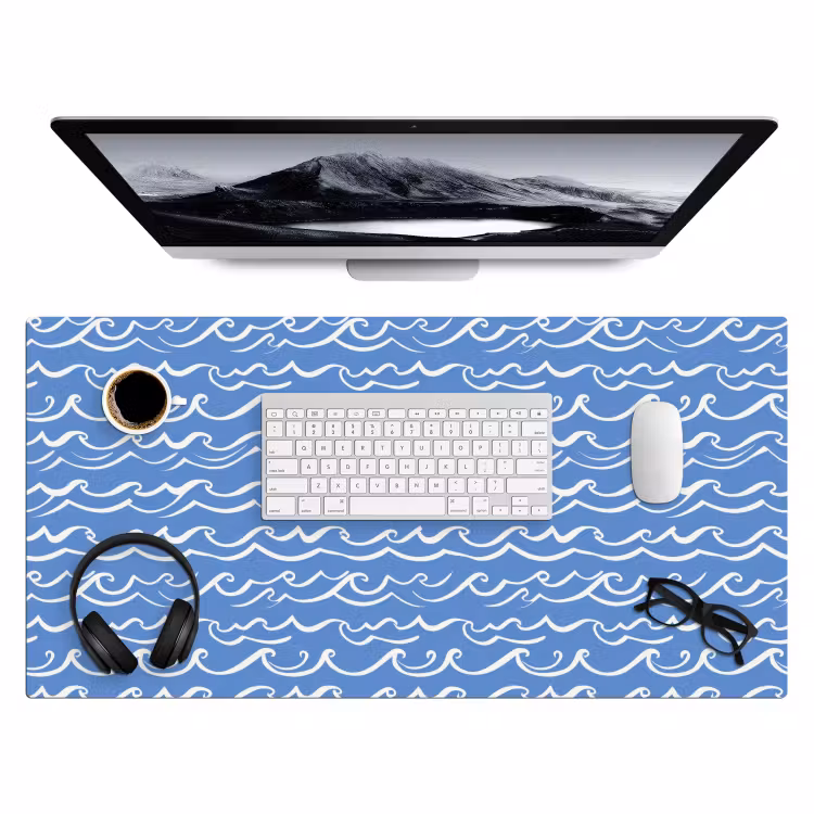 Bureau onderlegger - Blauw - Wit - Simpel - Getekend - Golven — 4