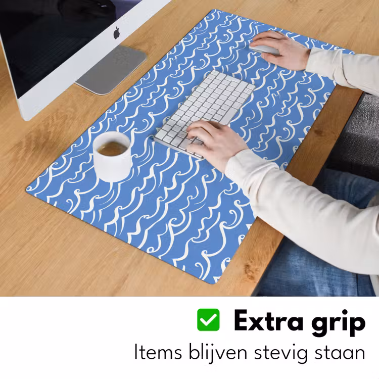Bureau onderlegger - Blauw - Wit - Simpel - Getekend - Golven — 6