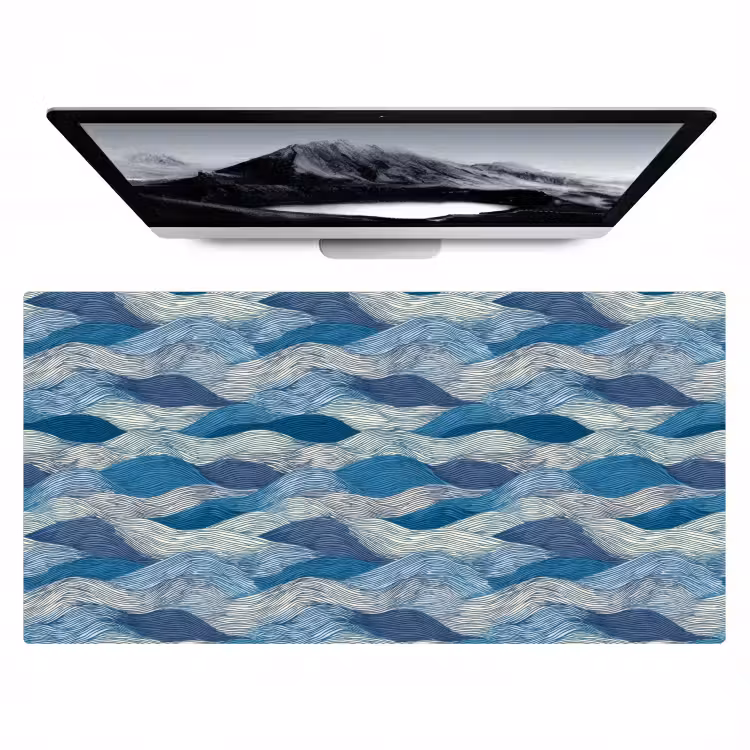 Bureau onderlegger - Getekend - Blauw - Wit - Golvend - Streepjes — 1