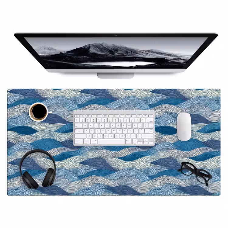 Bureau onderlegger - Getekend - Blauw - Wit - Golvend - Streepjes — 4