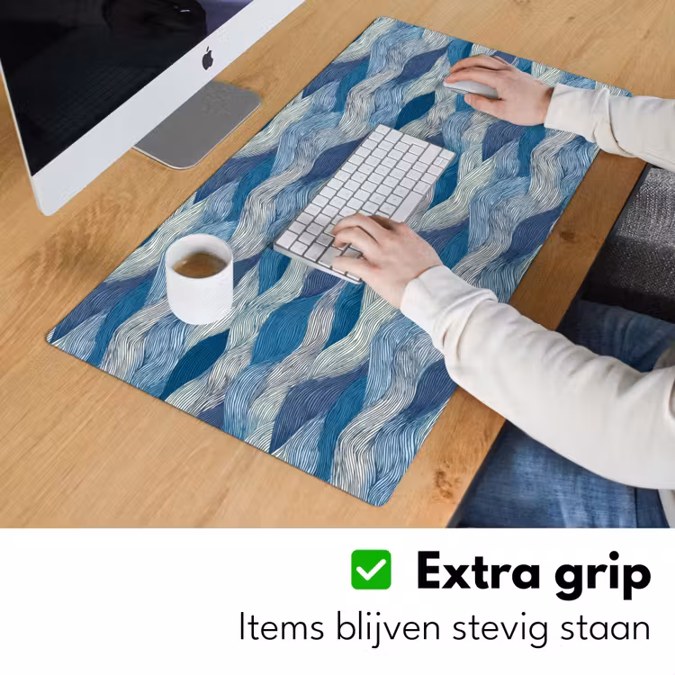 Bureau onderlegger - Getekend - Blauw - Wit - Golvend - Streepjes — 6