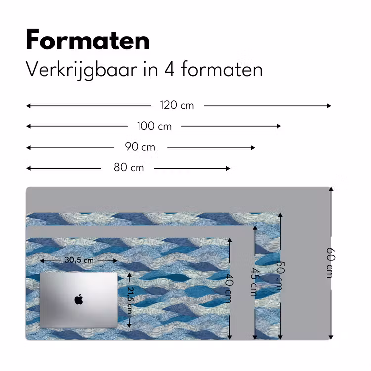 Bureau onderlegger - Getekend - Blauw - Wit - Golvend - Streepjes — 8