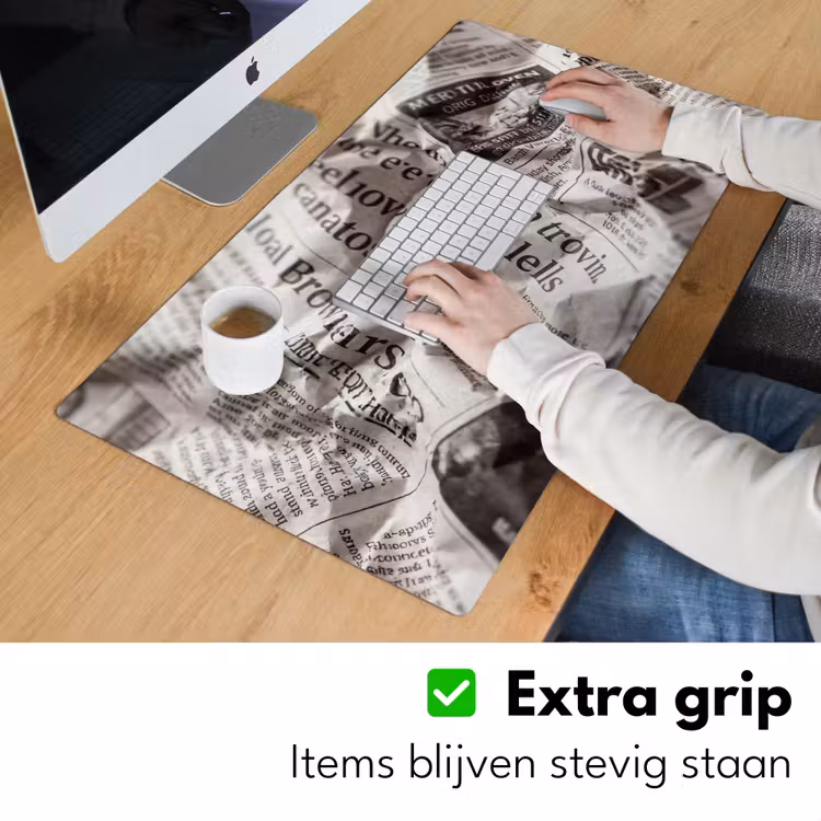 Bureau onderlegger - Krant - Gekreukeld - Textuur - Vintage - Zwart-wit — 6