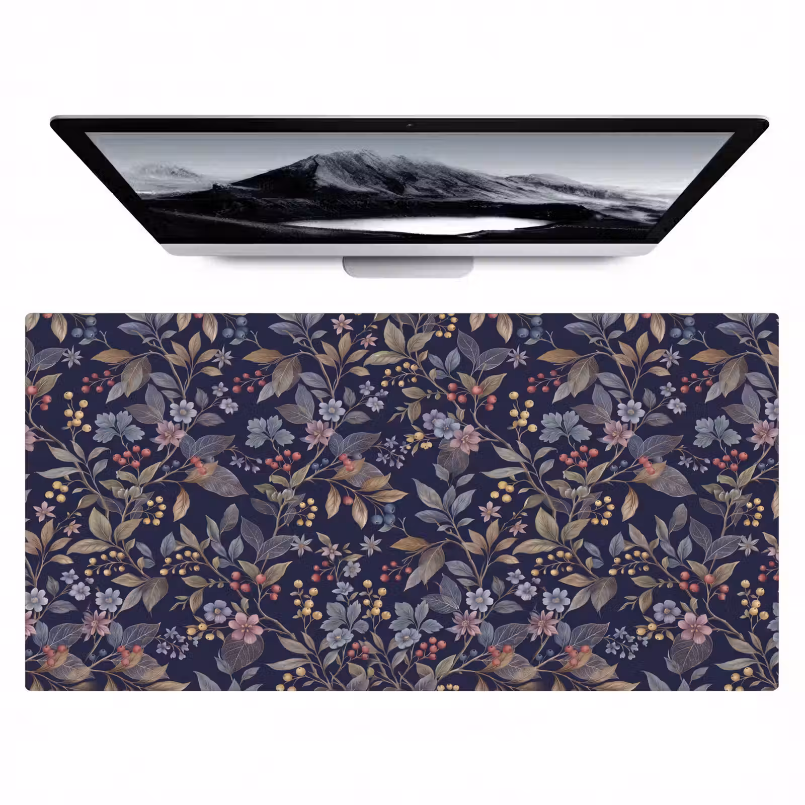 Bureau onderlegger - Bloemen - Bladeren - Patroon - Botanisch - Donkerblauw — 1
