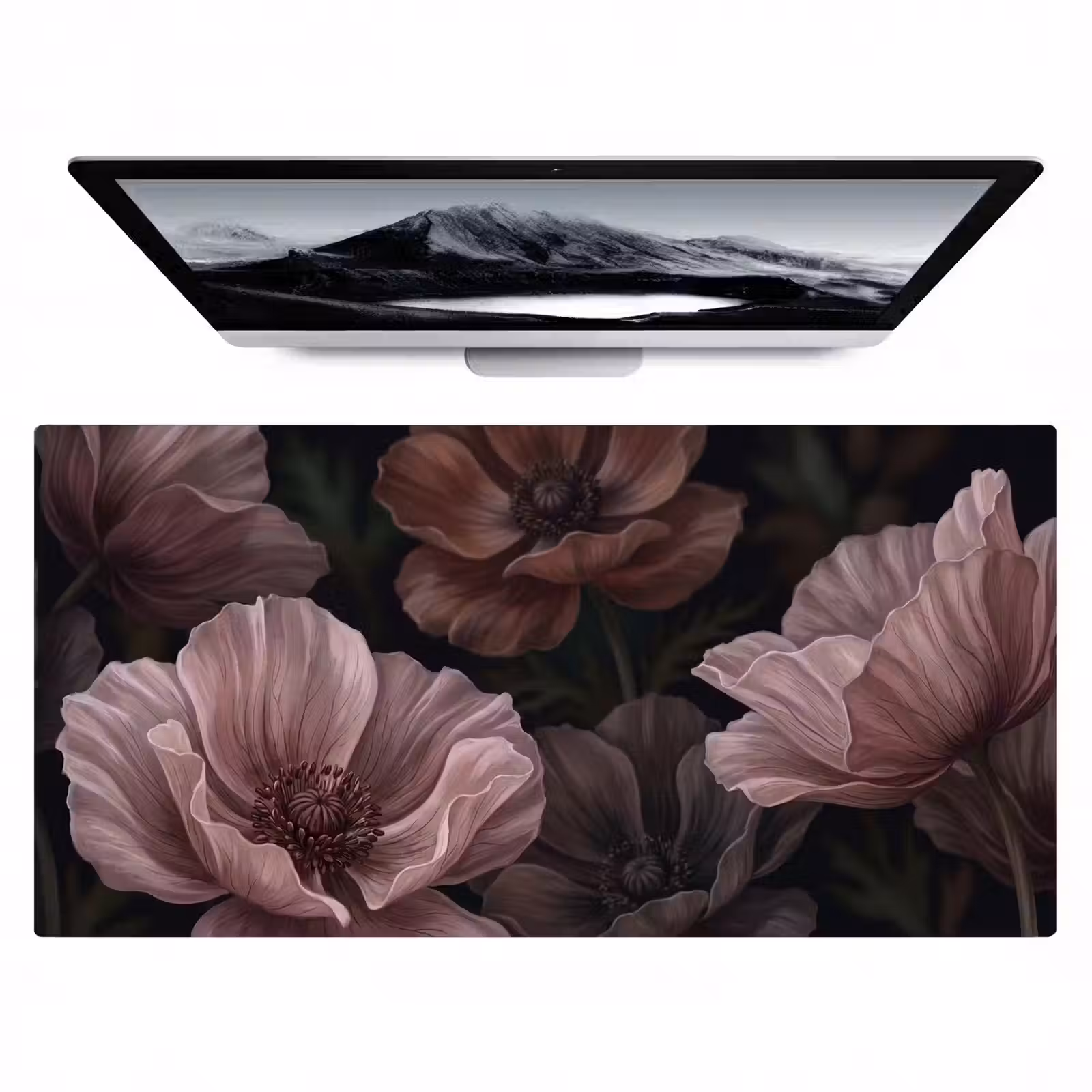 Bureau onderlegger - Bloemen - Natuur - Roze - Donker - Modern — 1