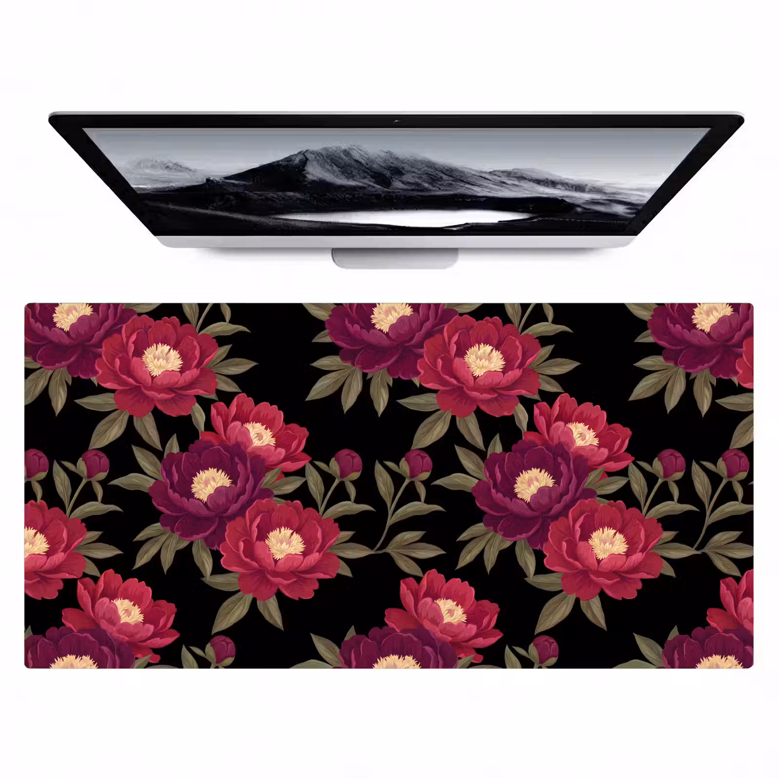 Bureau onderlegger - Bloemen - Patroon - Botanisch - Rood - Zwart — 1