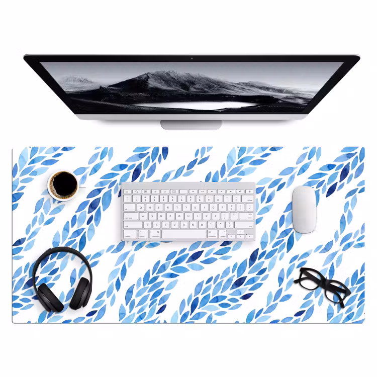 Bureau onderlegger - Bladeren - Aquarel - Patroon - Modern - Blauw — 4