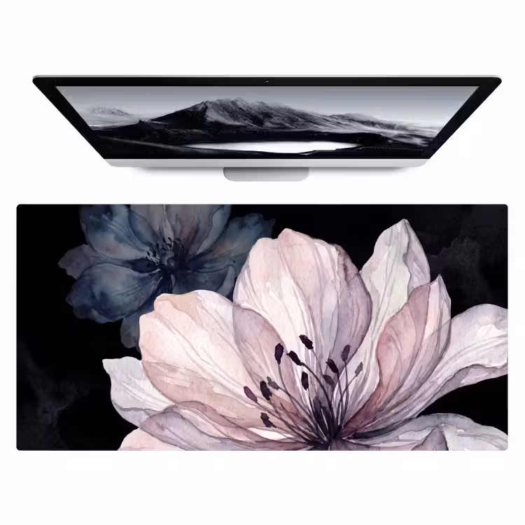 Bureau onderlegger - Bloemen - Aquarel - Modern - Roze - Donker — 1