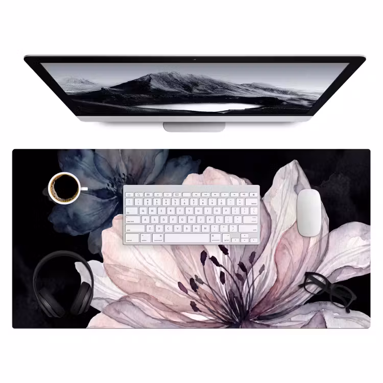 Bureau onderlegger - Bloemen - Aquarel - Modern - Roze - Donker — 4