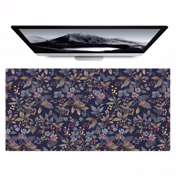 Bureau onderlegger - Bloemen - Bladeren - Patroon - Botanisch - Donkerblauw — 1
