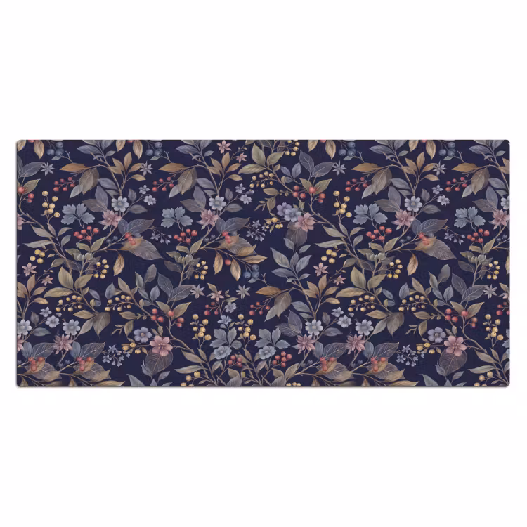 Bureau onderlegger - Bloemen - Bladeren - Patroon - Botanisch - Donkerblauw — 2