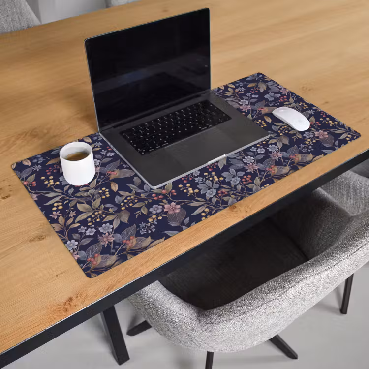 Bureau onderlegger - Bloemen - Bladeren - Patroon - Botanisch - Donkerblauw — 3