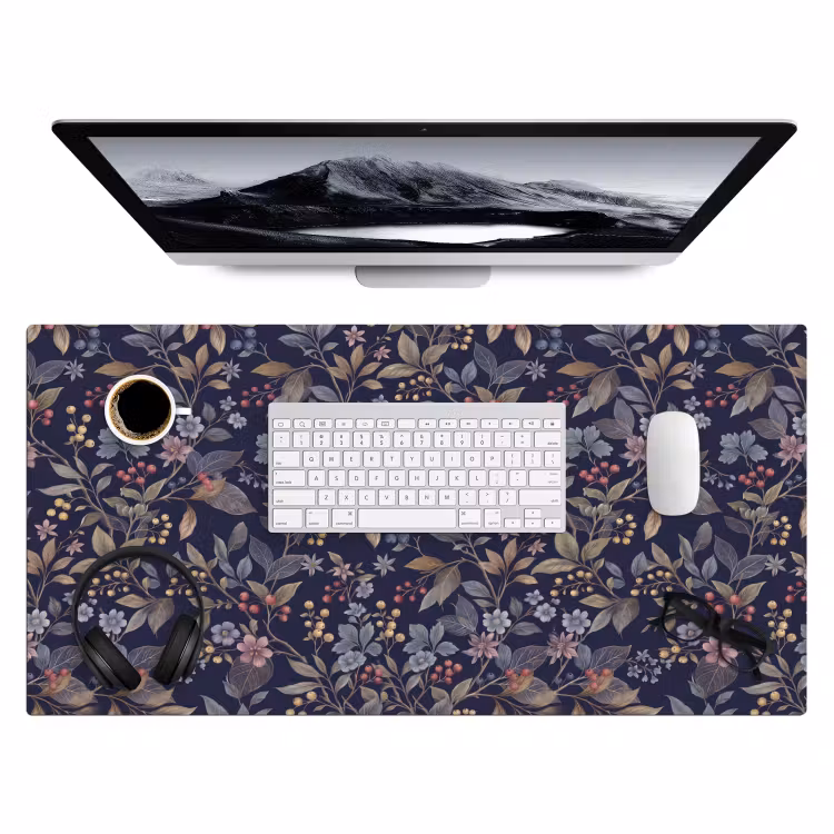 Bureau onderlegger - Bloemen - Bladeren - Patroon - Botanisch - Donkerblauw — 4