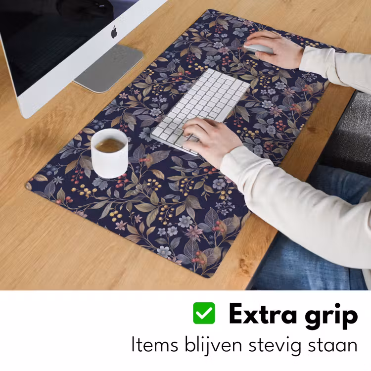 Bureau onderlegger - Bloemen - Bladeren - Patroon - Botanisch - Donkerblauw — 6