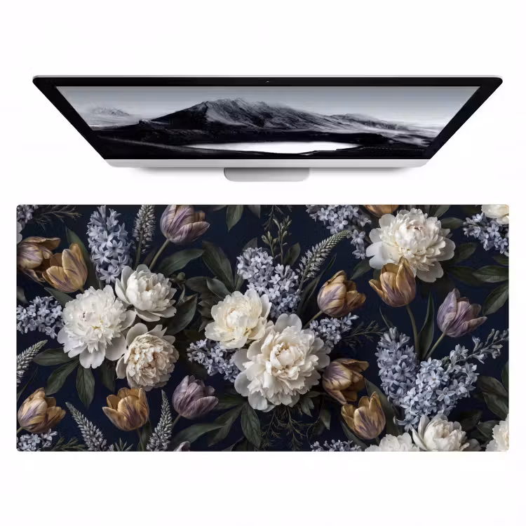 Bureau onderlegger - Bloemen - Donker - Elegant - Natuur - Wit — 1