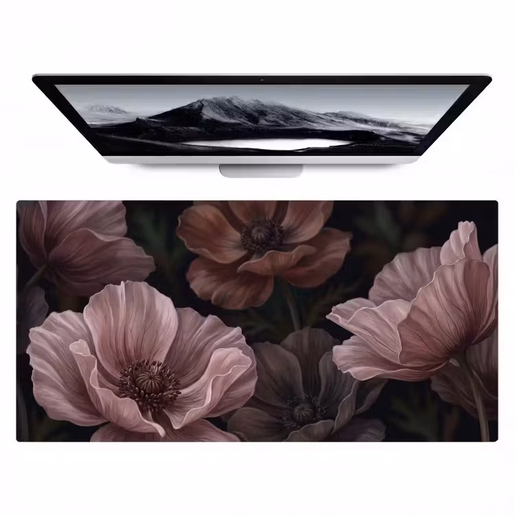 Bureau onderlegger - Bloemen - Natuur - Roze - Donker - Modern — 1