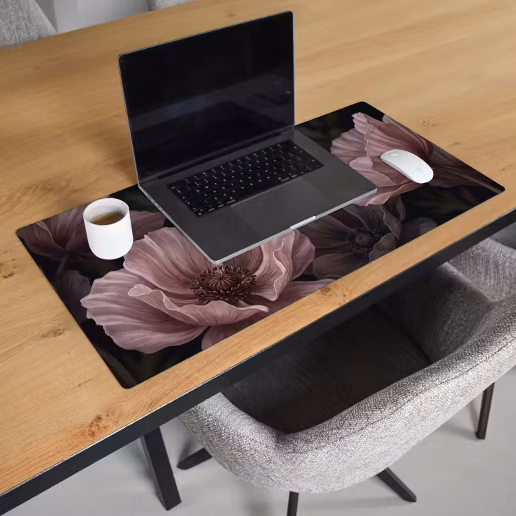 Bureau onderlegger - Bloemen - Natuur - Roze - Donker - Modern — 3