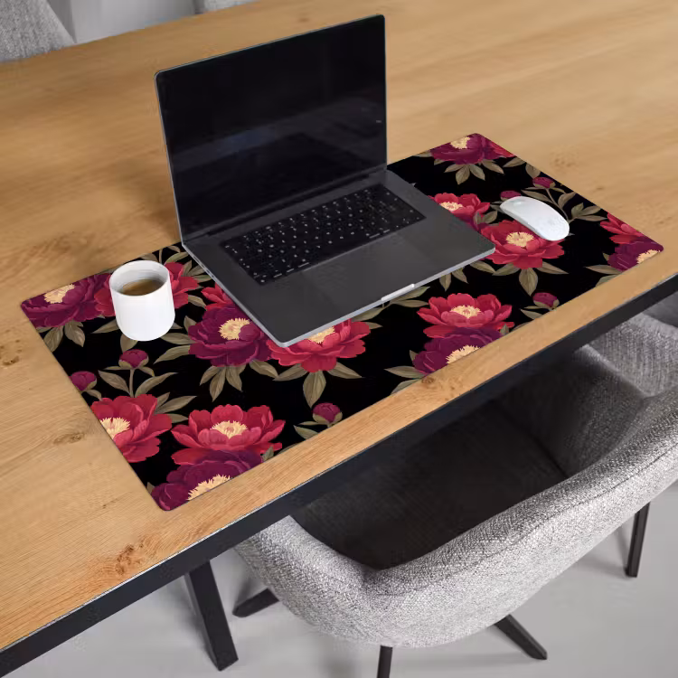 Bureau onderlegger - Bloemen - Patroon - Botanisch - Rood - Zwart — 3