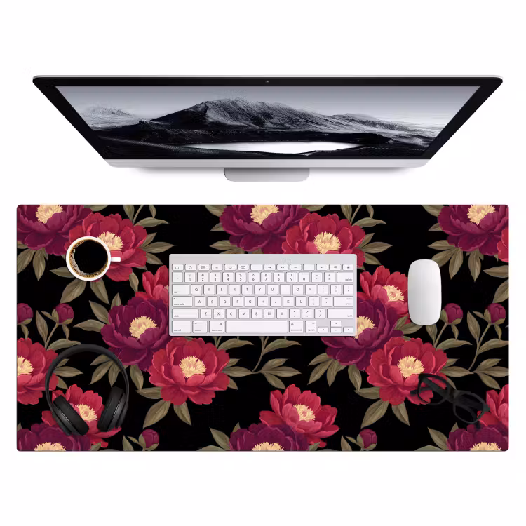 Bureau onderlegger - Bloemen - Patroon - Botanisch - Rood - Zwart — 4