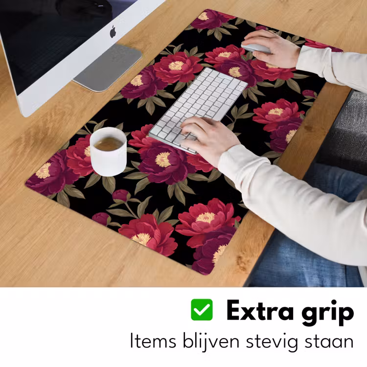 Bureau onderlegger - Bloemen - Patroon - Botanisch - Rood - Zwart — 6