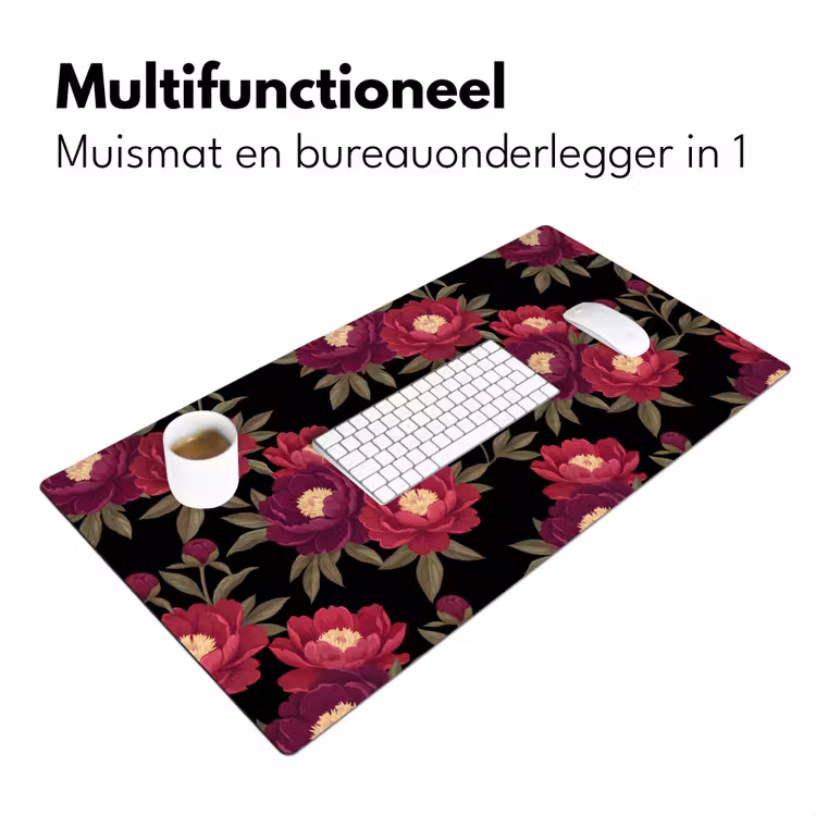 Bureau onderlegger - Bloemen - Patroon - Botanisch - Rood - Zwart — 7