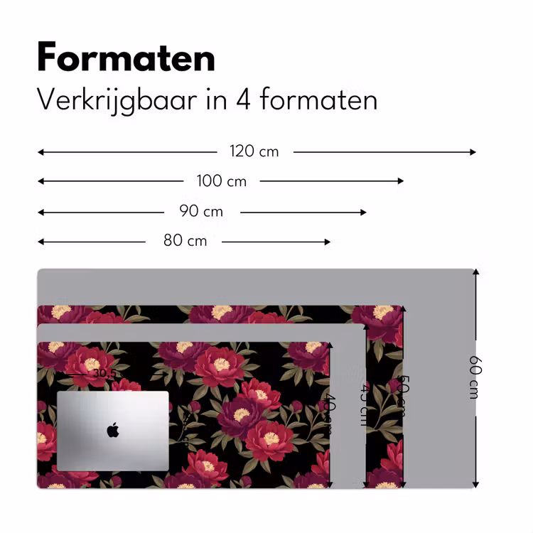 Bureau onderlegger - Bloemen - Patroon - Botanisch - Rood - Zwart — 8