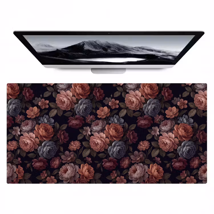 Bureau onderlegger - Bloemen - Patroon - Vintage - Donker - Roze — 1