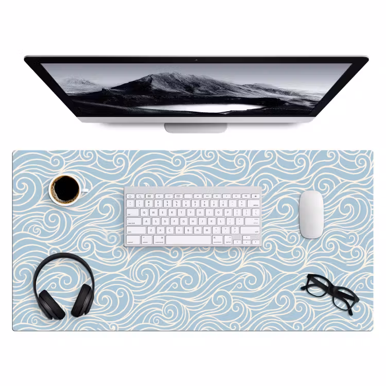 Bureau onderlegger - Golf - Abstract - Natuur - Modern - Blauw — 4