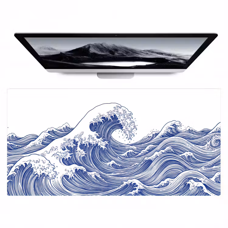 Bureau onderlegger - Golf - Japans - Zee - Illustratie - Blauw — 1