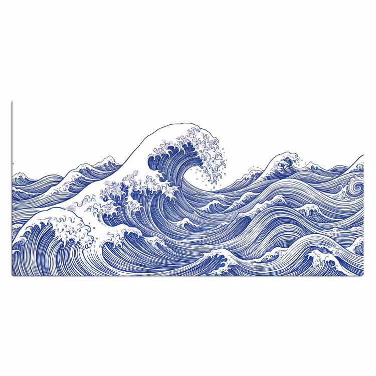 Bureau onderlegger - Golf - Japans - Zee - Illustratie - Blauw — 2