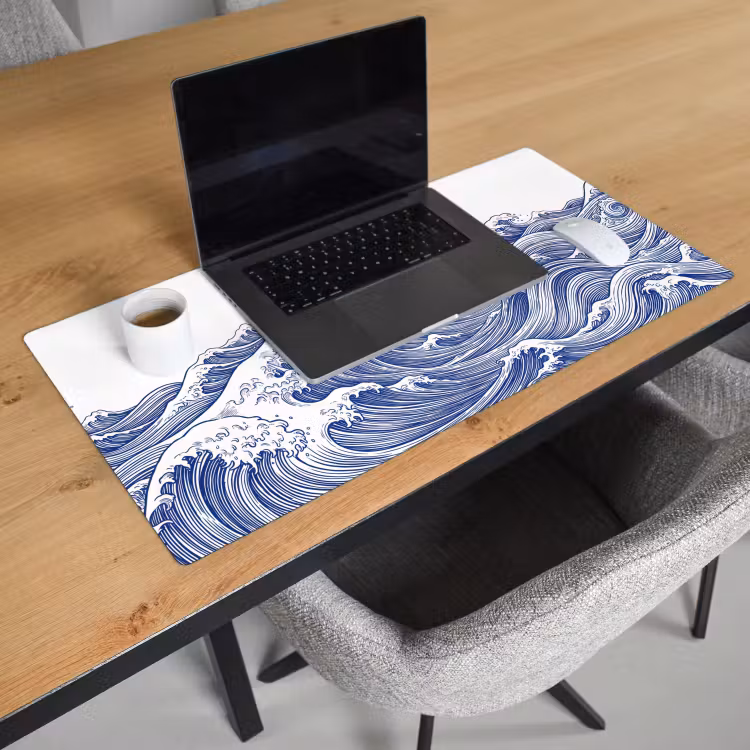 Bureau onderlegger - Golf - Japans - Zee - Illustratie - Blauw — 3
