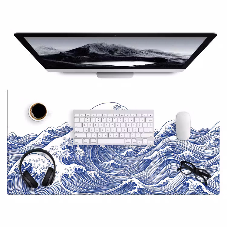 Bureau onderlegger - Golf - Japans - Zee - Illustratie - Blauw — 4