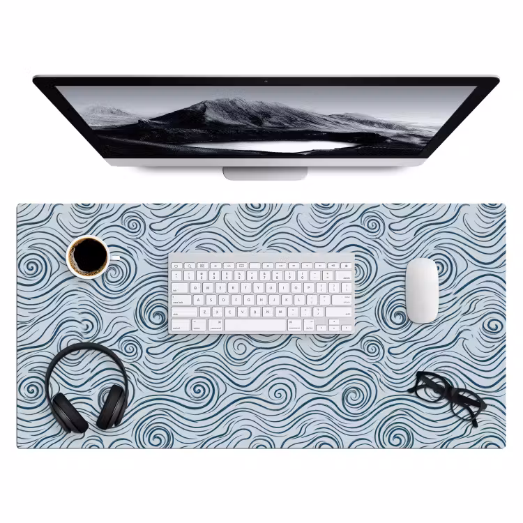 Bureau onderlegger - Patroon - Golven - Abstract - Modern - Blauw — 4