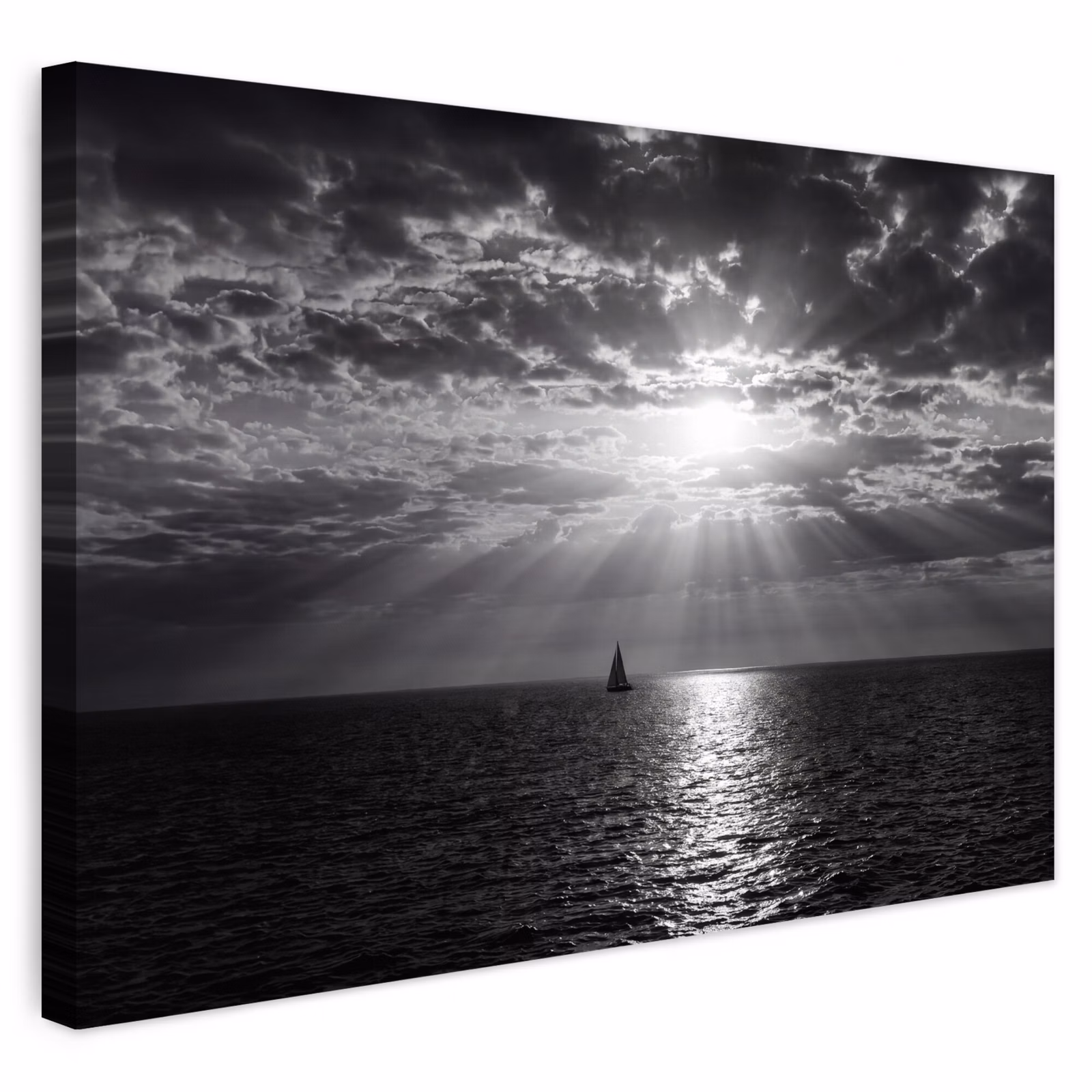 Buiten canvas - Water - Boot - Lucht - Natuur - Zwart-wit — 1