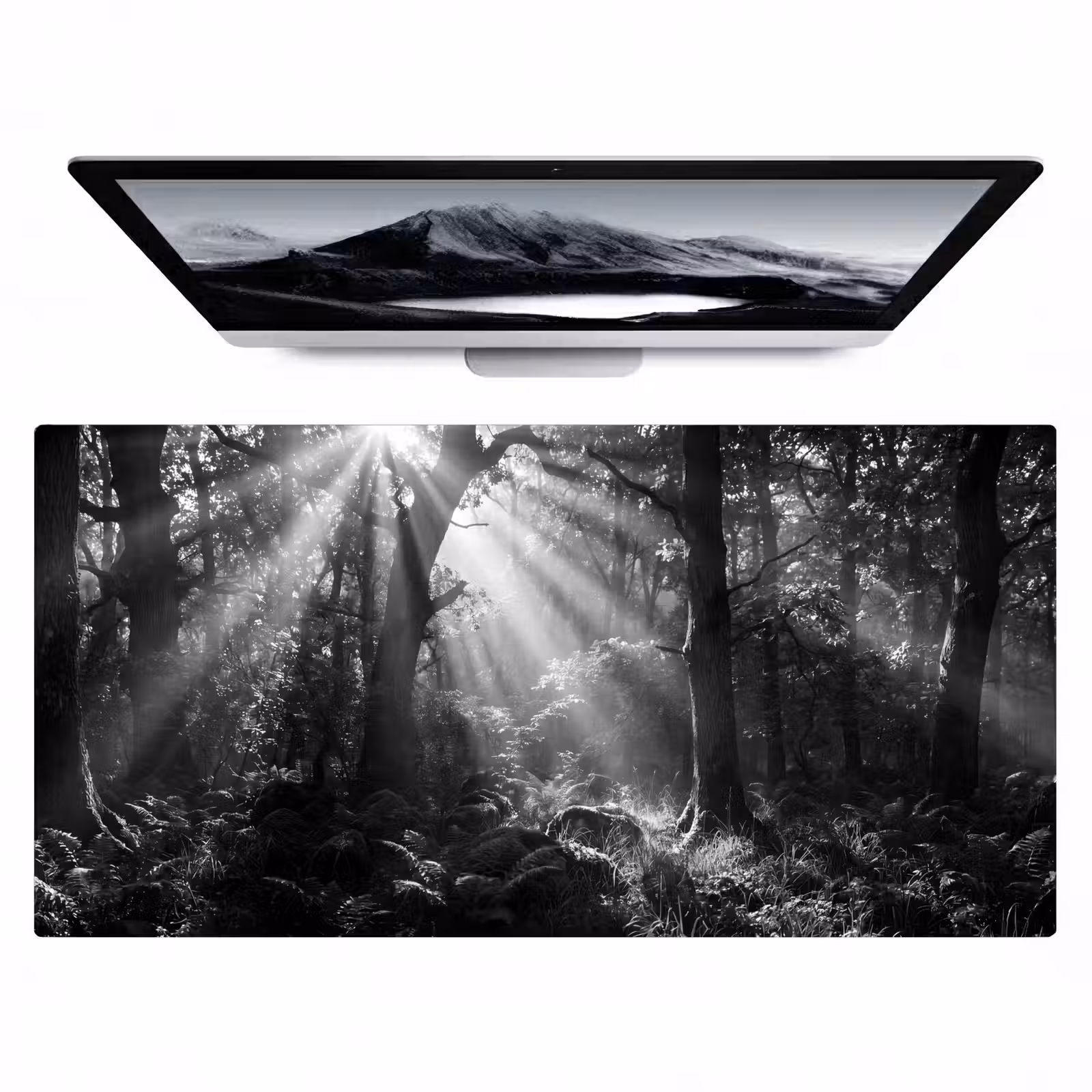 Bureau onderlegger - Bos - Lichtstralen - Natuur - Zwart-wit — 1