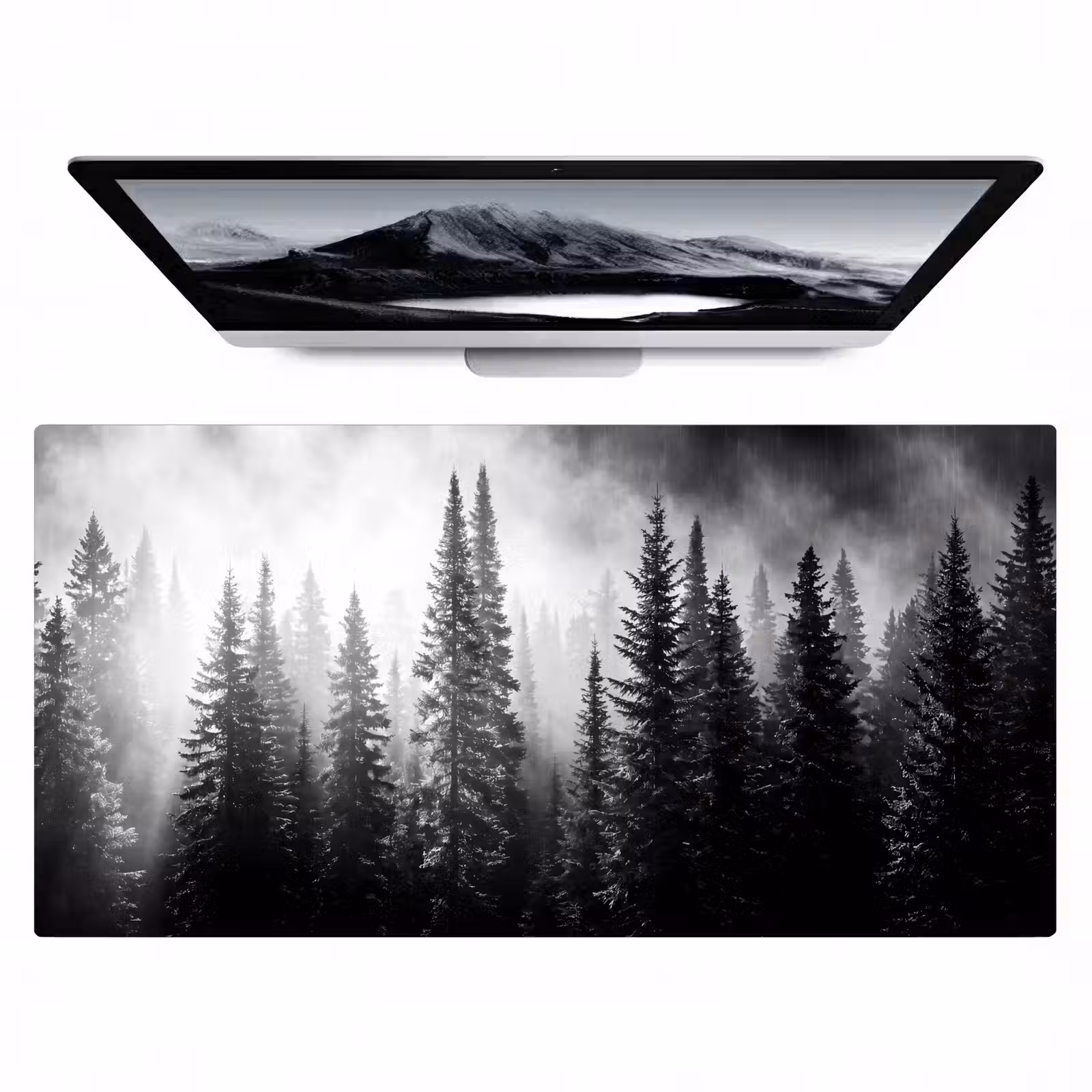 Bureau onderlegger - Bos - Mist - Winter - Monochroom - Natuur — 1